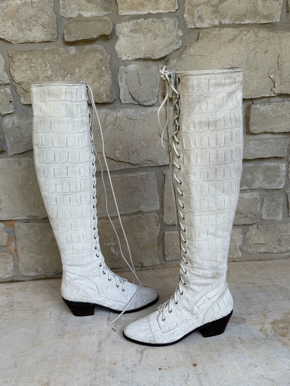 Jeffrey Campbell 7.5 M Cream Tall Lace Up Free People Boots